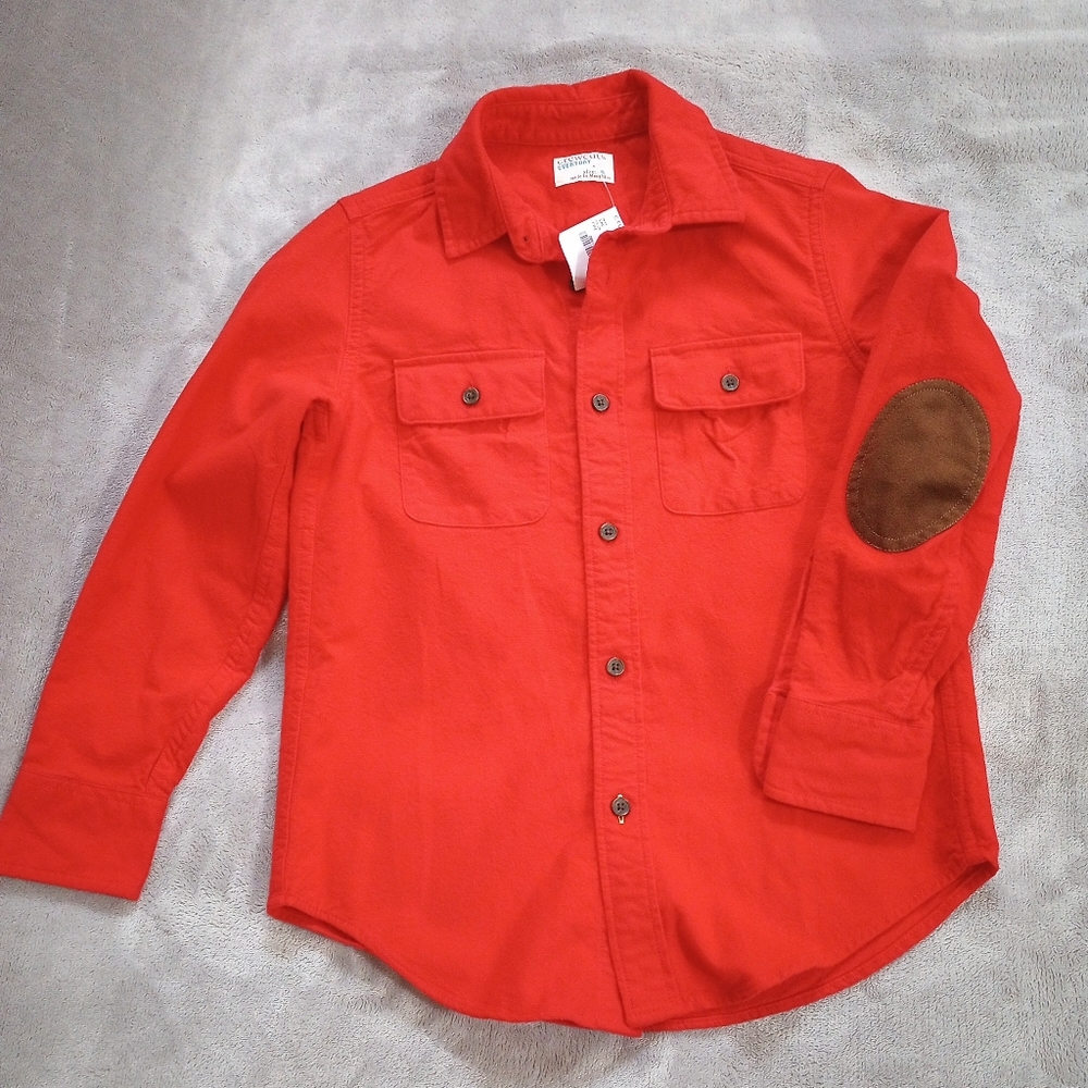 NWT Boys Crewcuts Chamois Flannel Shirt Faux Suede Patches 8